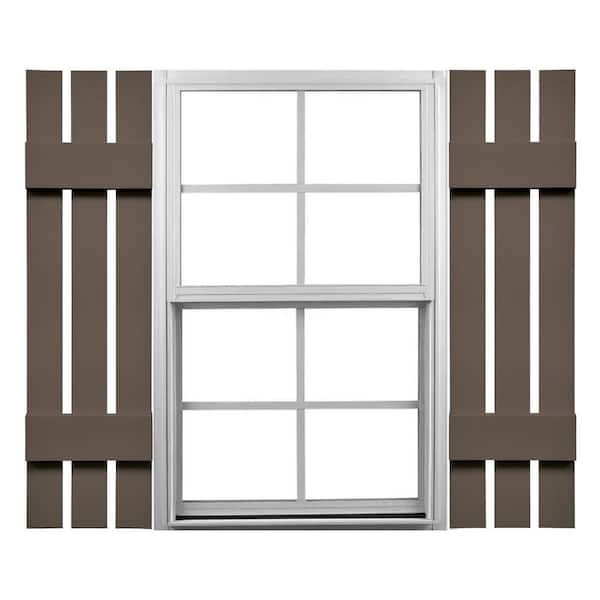 Ekena Millwork Mid America 12 in. W x 35 in. H Vinyl Board and Batten Shutters Pair in French Roast