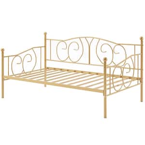 Metal Daybed Sofa Bed Frame Twin Size with Heavy-Duty Slats Platform Mattress Foundation, Gold