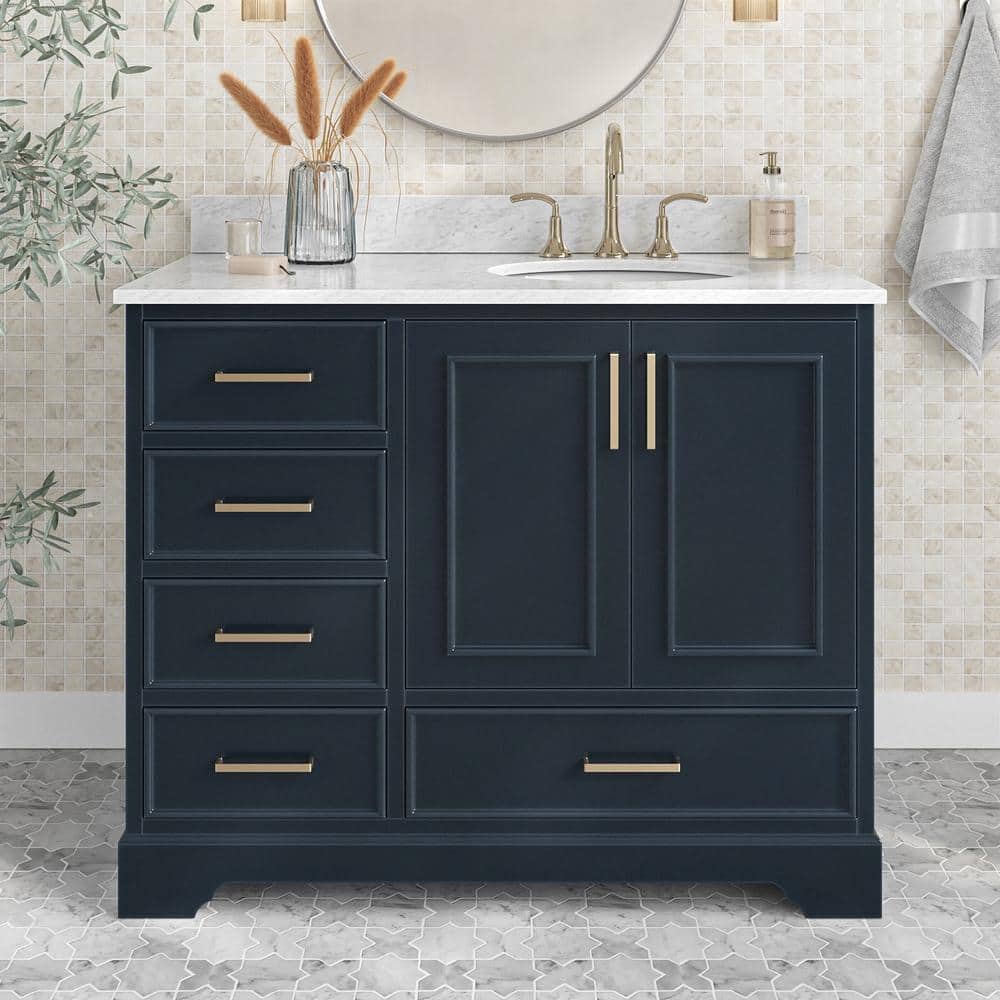 Stafford 42 in. Single Sink Freestanding Bathroom Vanity in Midnight Blue with 0.75 in. Carrara White Marble Top price history on PriceWatchPro