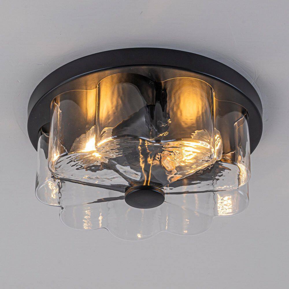 Zephyro 11.8 in. 2-Light Matte Black Modern Farmhouse Flush Mount with Clear Glass Floral Shaped Shade price history on PriceWatchPro