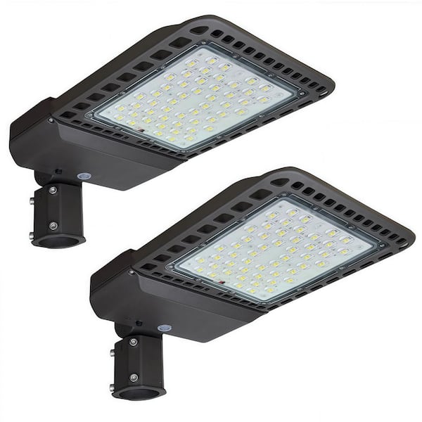 Outdoor Bronze 800-Watt Equivalent Integrated LED 200-Watt Slip Fitter 28000 Lumens Parking Lot Area Lights 5000K 2-Pack