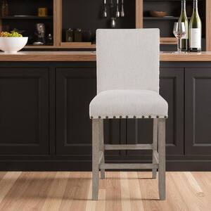 40.24 in. H Counter Height Solid and Manufactured Wood Bar Stool with Upholstered Seat (Set of 1)