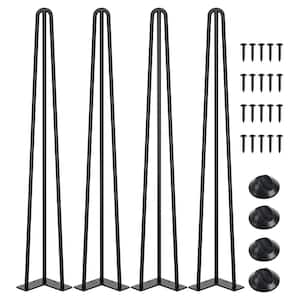 32 in. Black Hairpin Table Legs with 3 Steel Rods 1/2 in. Pipe Diameter for Coffee Table and Side Table (4-Pack)