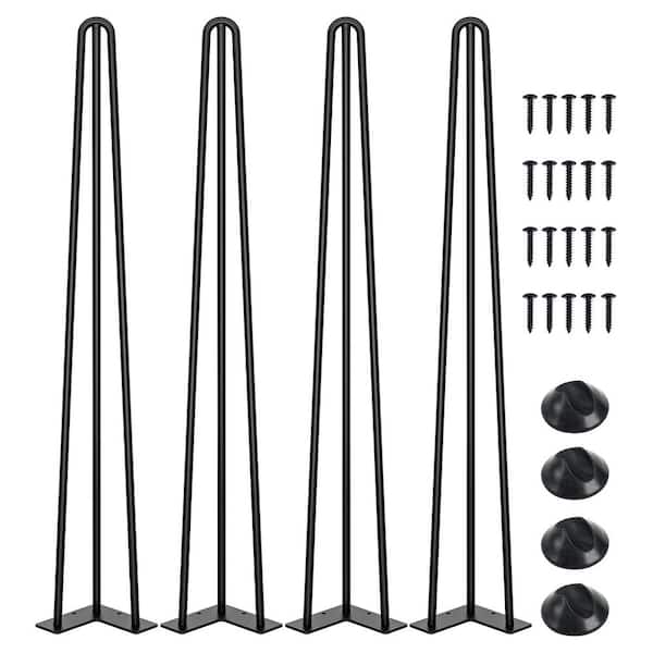 Angel Sar 32 in. Black Hairpin Table Legs with 3 Steel Rods 1/2 in. Pipe Diameter for Coffee Table and Side Table (4-Pack)