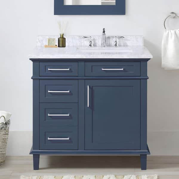 Sonoma 36 in. Single Sink Midnight Blue Bath Vanity with Carrara Marble Top (Assembled)
