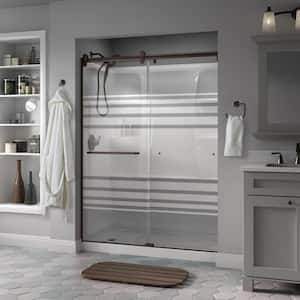Contemporary 60 in. x 71 in. Frameless Sliding Shower Door in Bronze with 1/4 in. Tempered Transition Glass