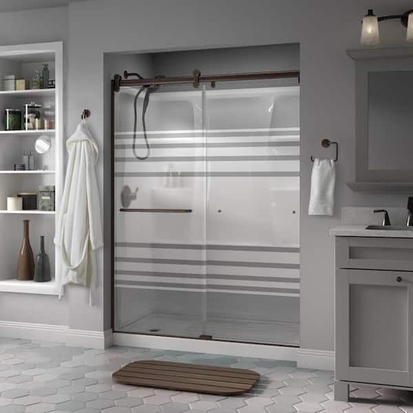 Delta Simplicity Contemporary 50-1/8 to 58-1/2 in. W in. x 71 in. H Frameless Sliding Shower Door, Bronze, Transition Glass