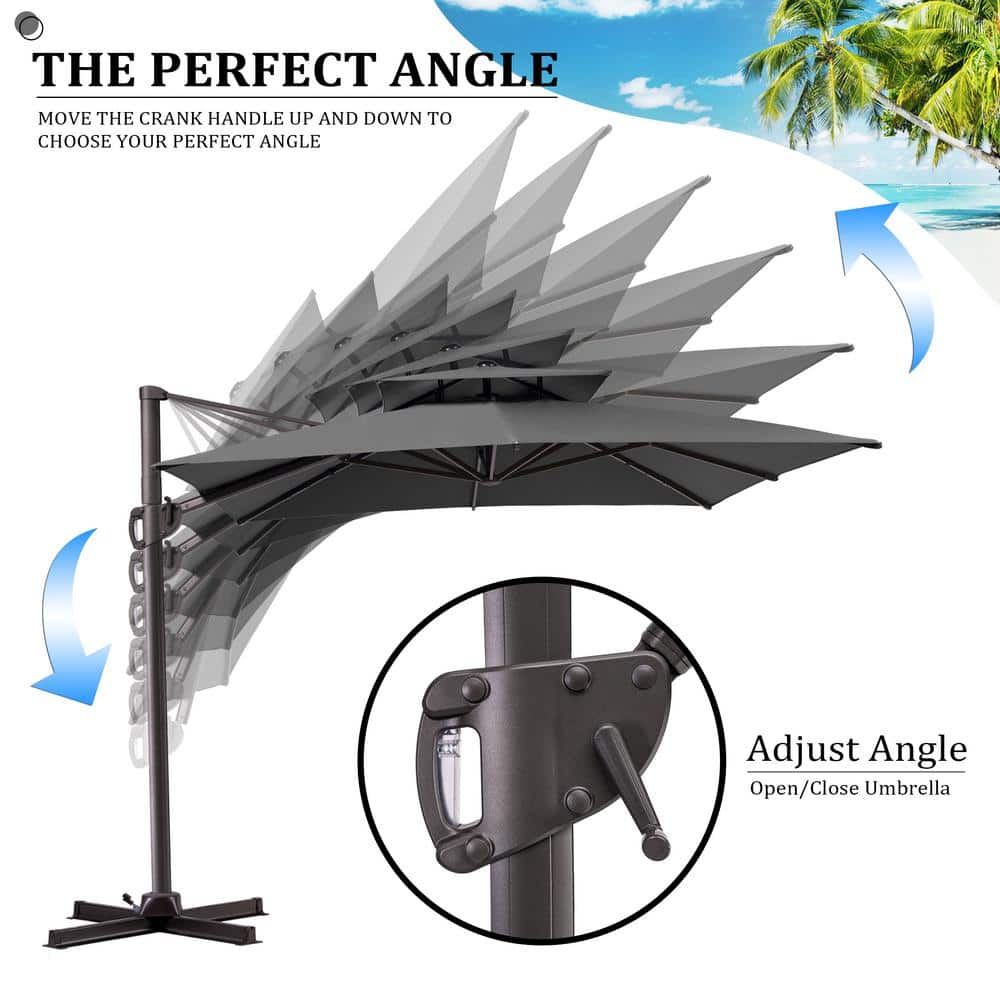Dark Gray Rectangular Cantilever Patio Umbrella with Metal Pole