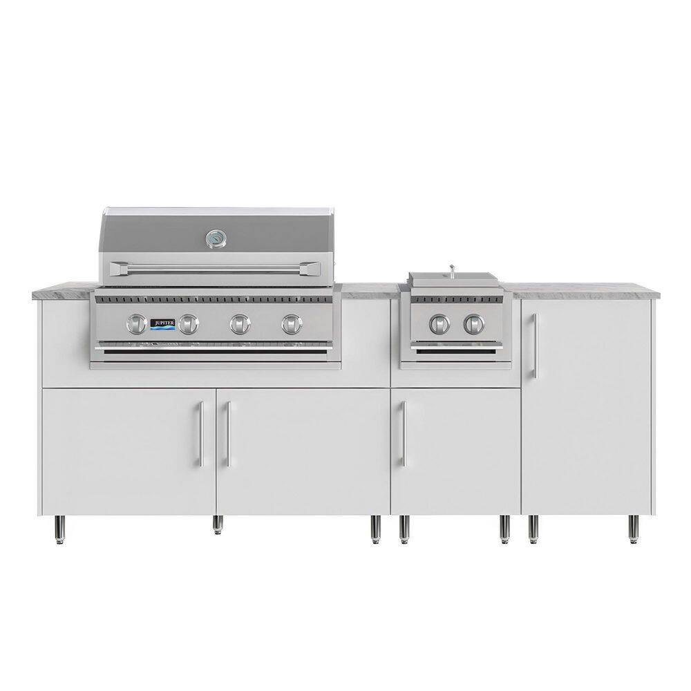 Golden Sky 86.5 in. W 4-Burner Propane Grill Island in Stainless Steel Miami Shell White with Side Burner, Cabinet price history on PriceWatchPro