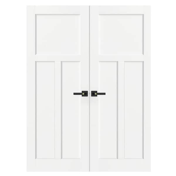 56in. x 80in. MDF, Composite, Pre-assembled, Primed, White, T Shaped, 3 Panel Interior Door Slab With Black Lever Handle