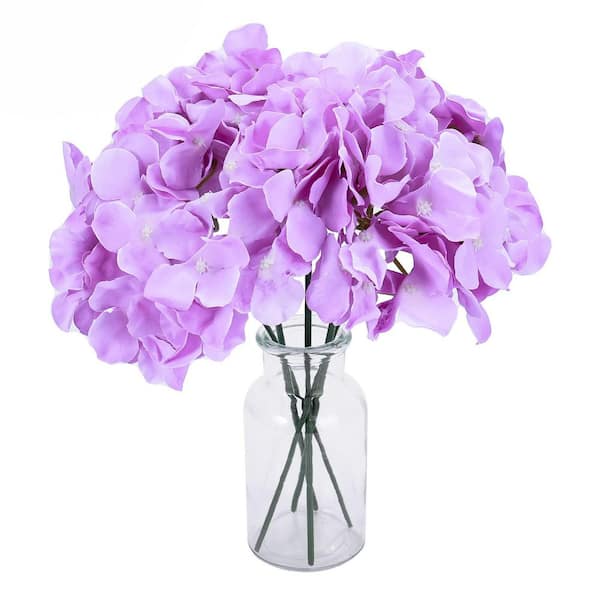 11.1 in. Purple Outdoor Artificial Hydrangea Flower for