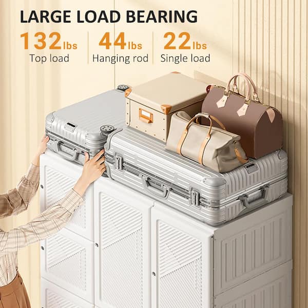 Portable Wardrobe Plastic Modular Closet Organizer, White, 4x4 Tiers 18  Depth