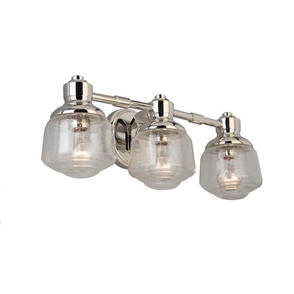 Luminosa 21 in. 3-Light Polished Nickel Vanity Light with Seeded Glass