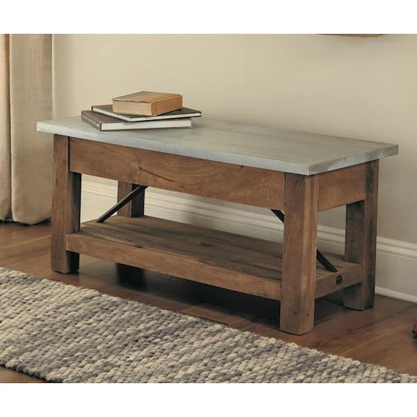 Millwork Wood and Zinc Metal 40 in. Bench with Shelf