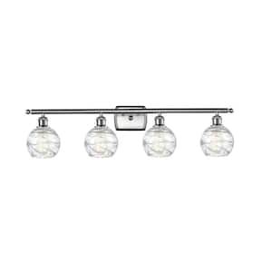 Athens Deco Swirl 36 in. 4 Light Brushed Satin Nickel Vanity Light with Clear Deco Swirl Glass Shade