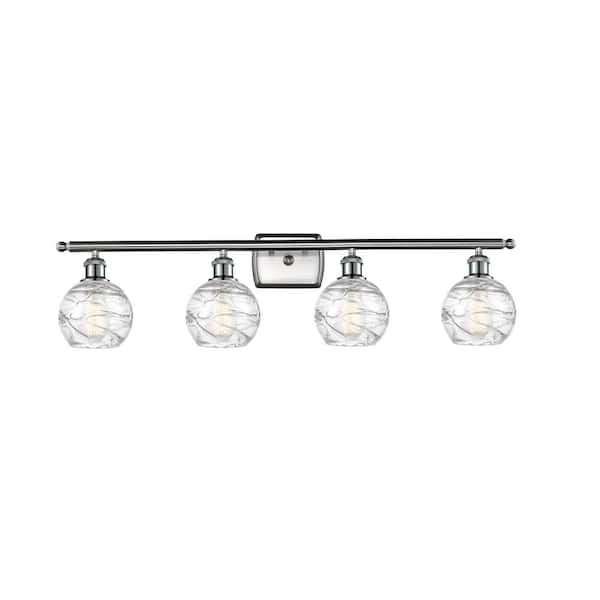 Athens Deco Swirl 36 in. 4 Light Brushed Satin Nickel Vanity Light with Clear Deco Swirl Glass Shade