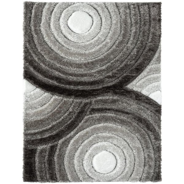 LUXE WEAVERS Lantanas Collection Gray 8 ft. x 10 ft. Shag Geometric Circles Polypropylene Area Rug