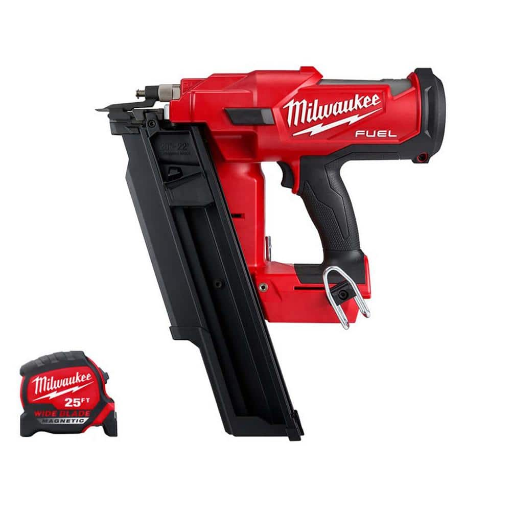 M18 FUEL 3-1/2 in. 18-Volt 21-Degree Lithium-Ion Brushless Cordless Framing Nailer with 25 ft. Magnetic Tape Measure -  Milwaukee, 2744-M