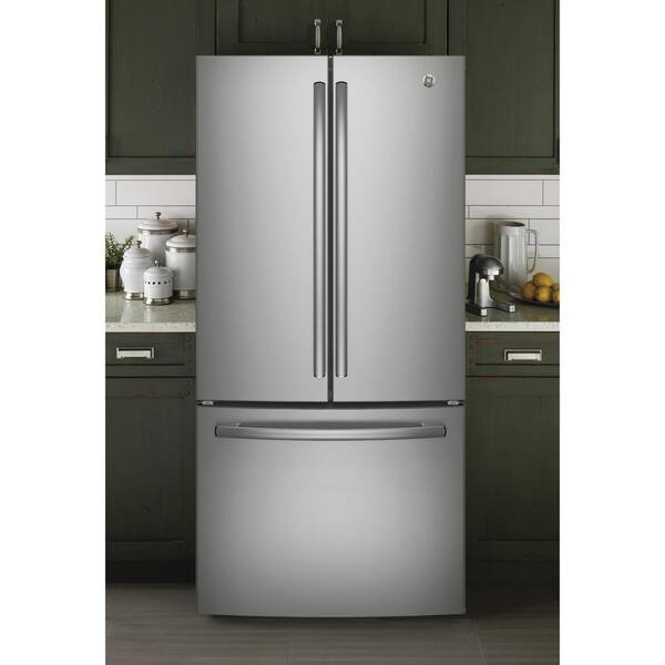 Ge 18 6 Cu Ft French Door Refrigerator In Stainless Steel Counter Depth Gwe19jslss The Home Depot