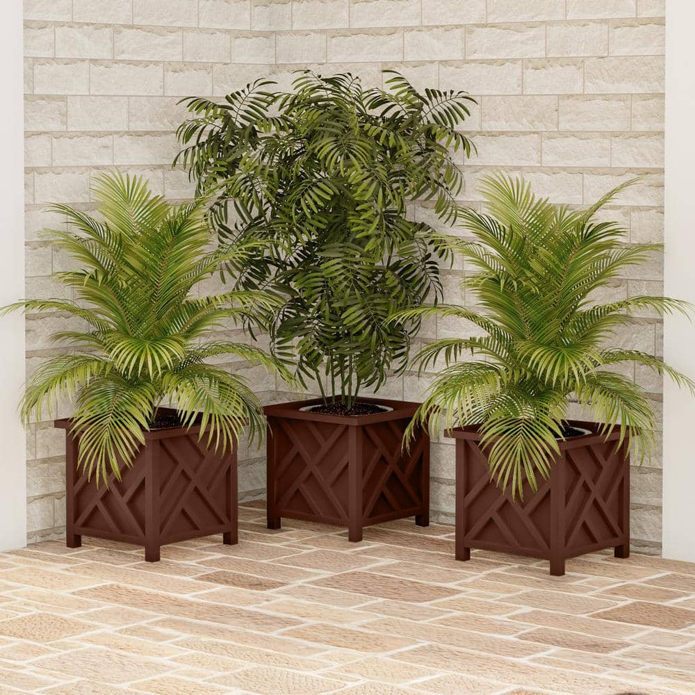 Brown Polypropylene Outdoor Lattice Design Planter Box, 14.75-Inch