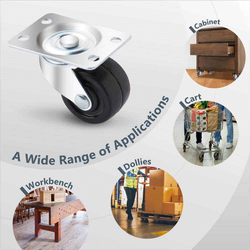 POWERTEC 1.5-Inch Swivel Plate Casters with Rubber Wheels, 4-Pack