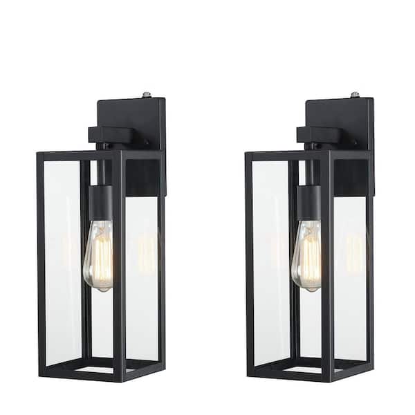 Hukoro Martin 17.5 in. 1-Light Matte Black Hardwired Outdoor Wall Lantern Sconce with No Bulbs Included Dusk to Dawn (2-Pack)