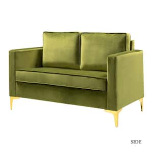 Belinda 51 in. Moss Rose Golden Polyester 2-Seats Loveseats Velvet Sofa with Golden Base