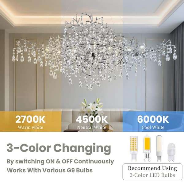 ARISKEEN 47 in. 12-Lights Silver Luxury Crystal Linear Chandelier