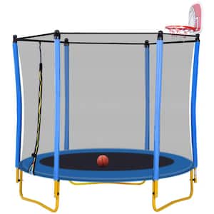 5.5 ft. Mini Toddler Trampoline in Blue with Enclosure Basketball Hoop and Ball Included