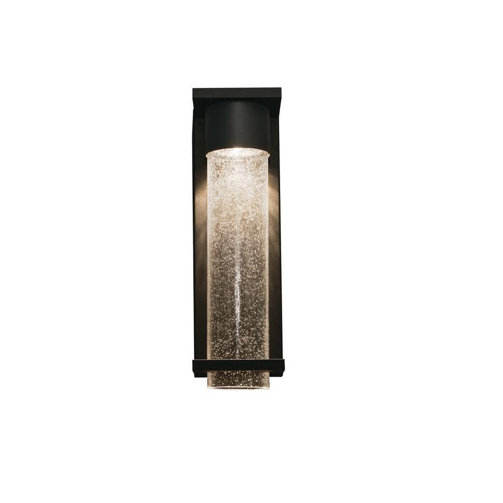 Dimmable Black Metal Cylinder Sconce with Seeded Glass Shade