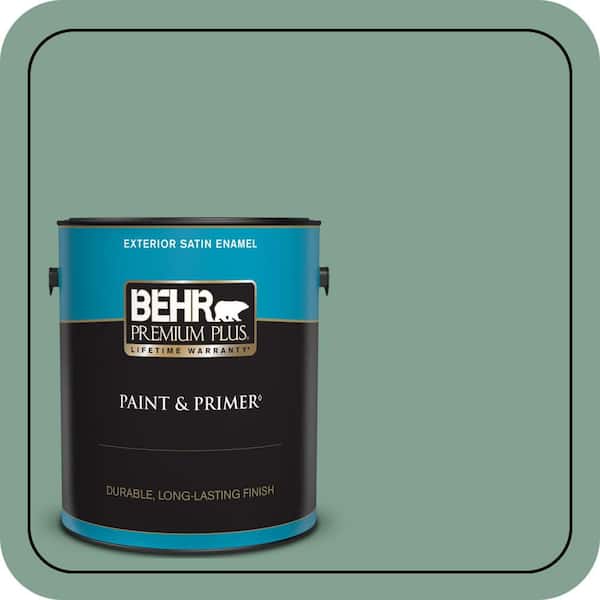 BEHR PREMIUM PLUS 1 gal. #MQ6-11 Mossy Bench Satin Enamel Exterior Paint & Primer