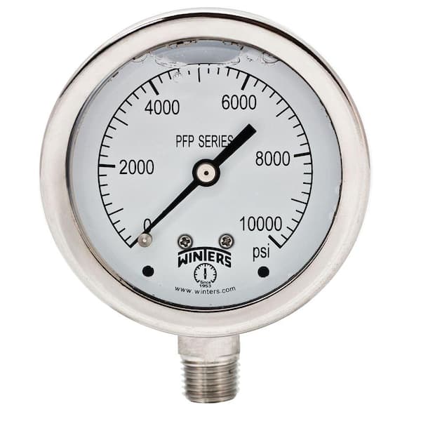 Winters Instruments PFP Series 2.5 in. Stainless Steel Liquid Filled Case Pressure Gauge with 1/4 in. NPT LM and Range of 0-5000 psi