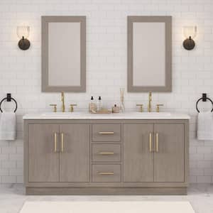 Hugo 72 in. W x 22 in. D Bath Vanity in Grey Oak with Marble Vanity Top in White with White Basin
