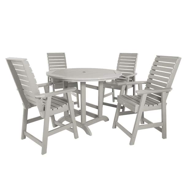 Highwood Weatherly Harbor Gray 5-Piece Recycled Plastic Round Outdoor Balcony Height Dining Set