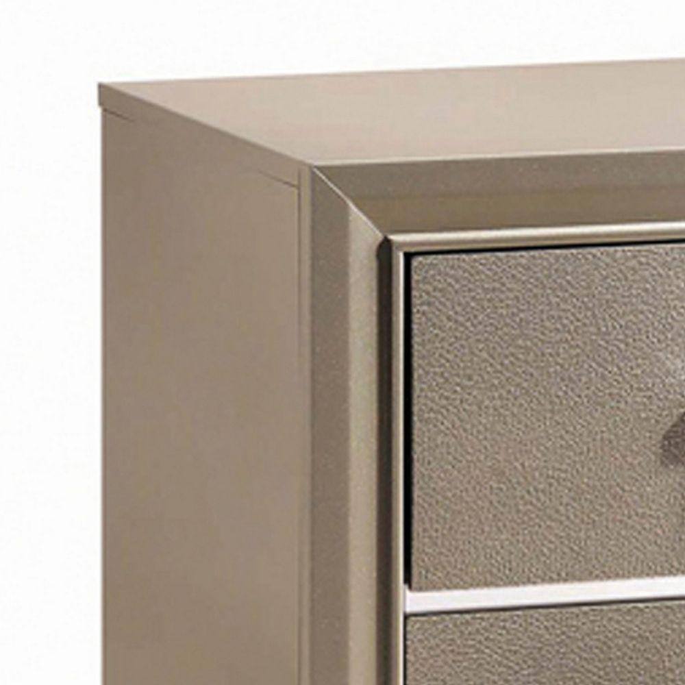Champagne Silver Mirrored 2-Drawer Nightstand with Chrome Accents