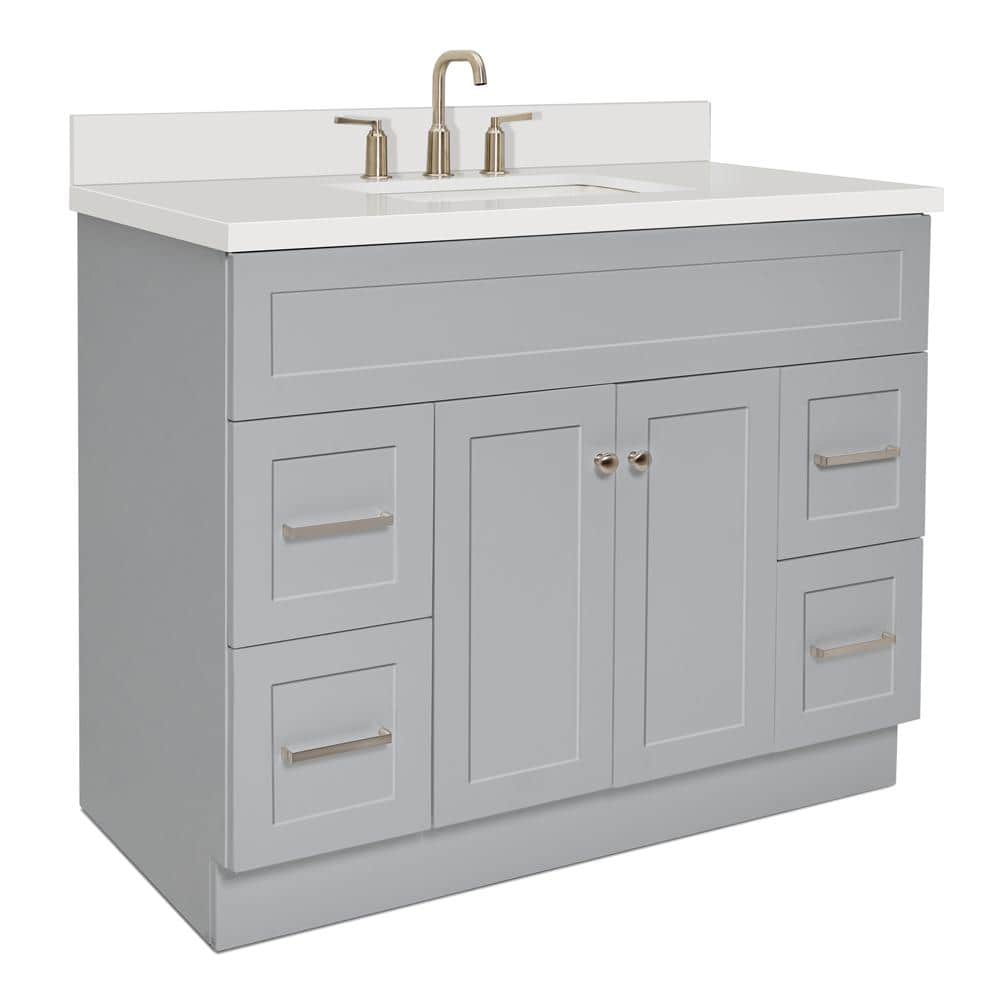 Hamlet 43" Gray Freestanding Single Vanity with White Quartz Top