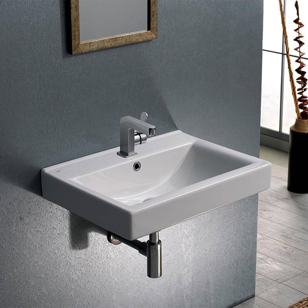 White Ceramic Rectangular Wall Mounted Bathroom Sink