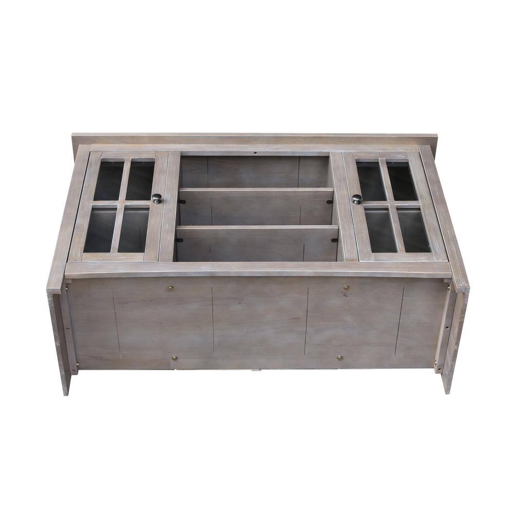 Washed Gray Taupe Solid Wood TV Stand with Cabinet