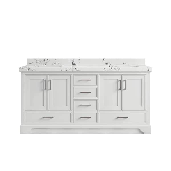 Willow Collections Charlotte 72 in. Double Sink Freestanding White Bath Vanity with Viola Night Qt. Top Unassembled
