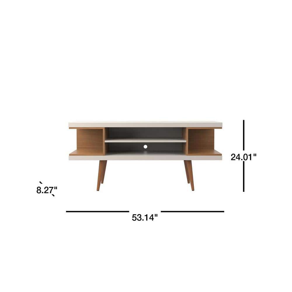 Utopia 54" Off-White and Maple Cream Modern TV Stand with 4 Shelves