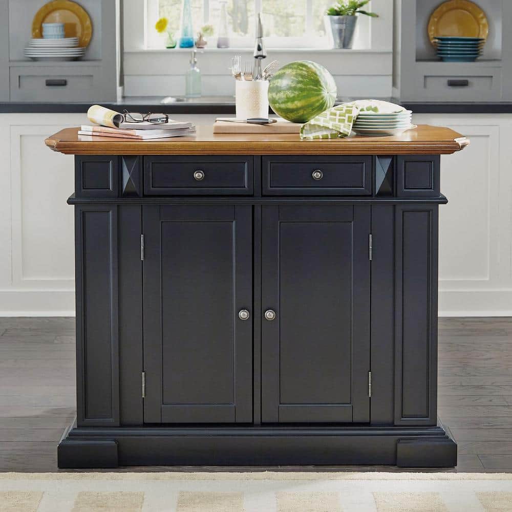 Black and Distressed Oak Kitchen Island with Drop Leaf