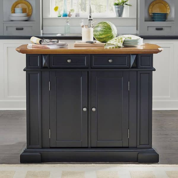 Americana Black Kitchen Island With Drop Leaf