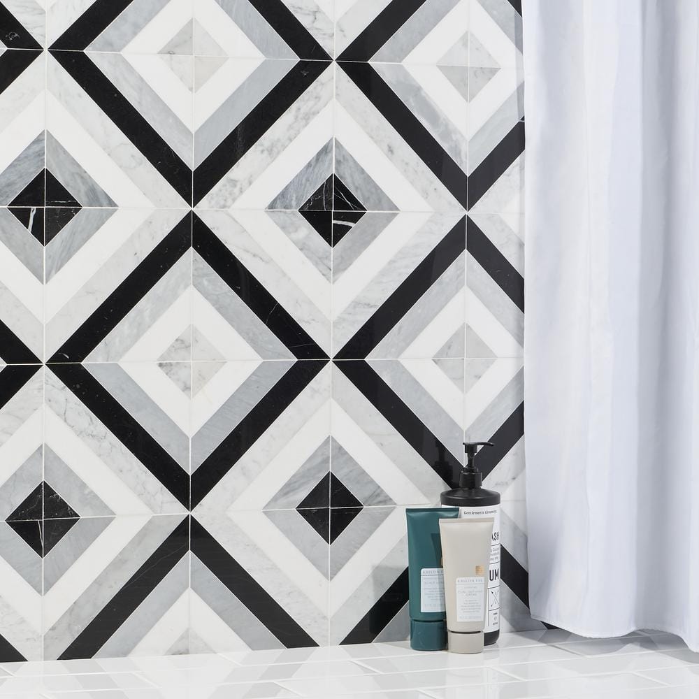 Chelsea 8" x 8" Black and Gray Marble Mosaic Tile