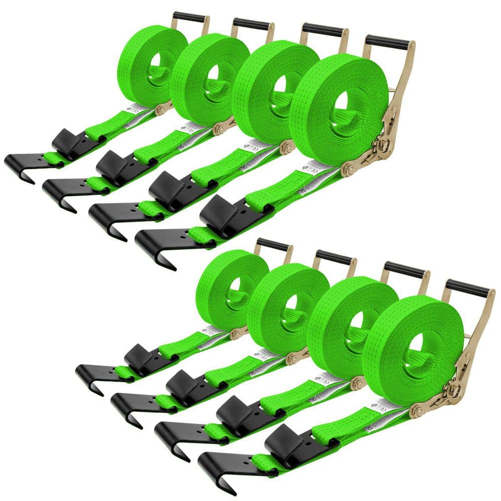 30 ft x 2 in Ratchet Straps Heavy Duty Flat Hook Green Tie Down Flatbed Equipment Fastener 8 Pack price history on PriceWatchPro