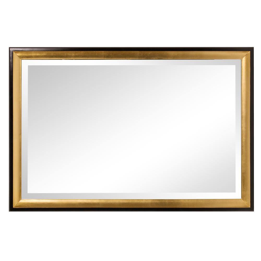 Glossy Black and Gold Rectangular Wood Mirror