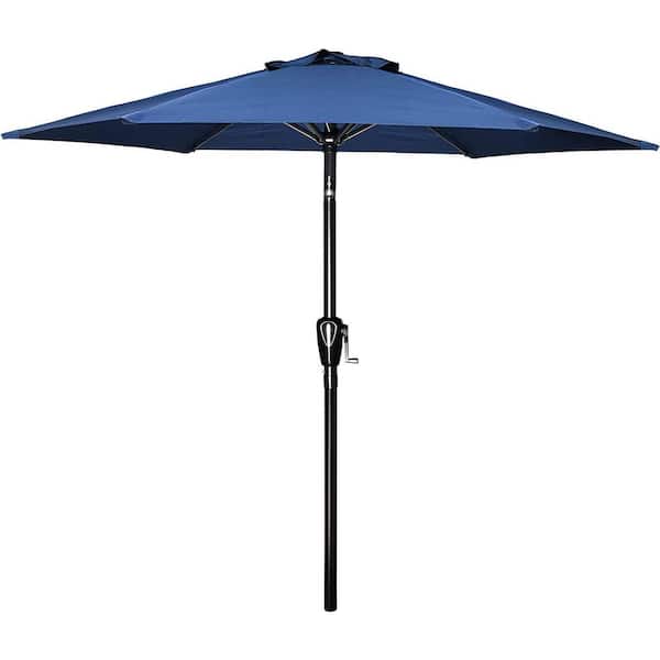 7.5 ft. Stainless Steel Outdoor Table Market Patio Umbrella in Blue with Push Button Tilt/Crank, 6-Sturdy Ribs