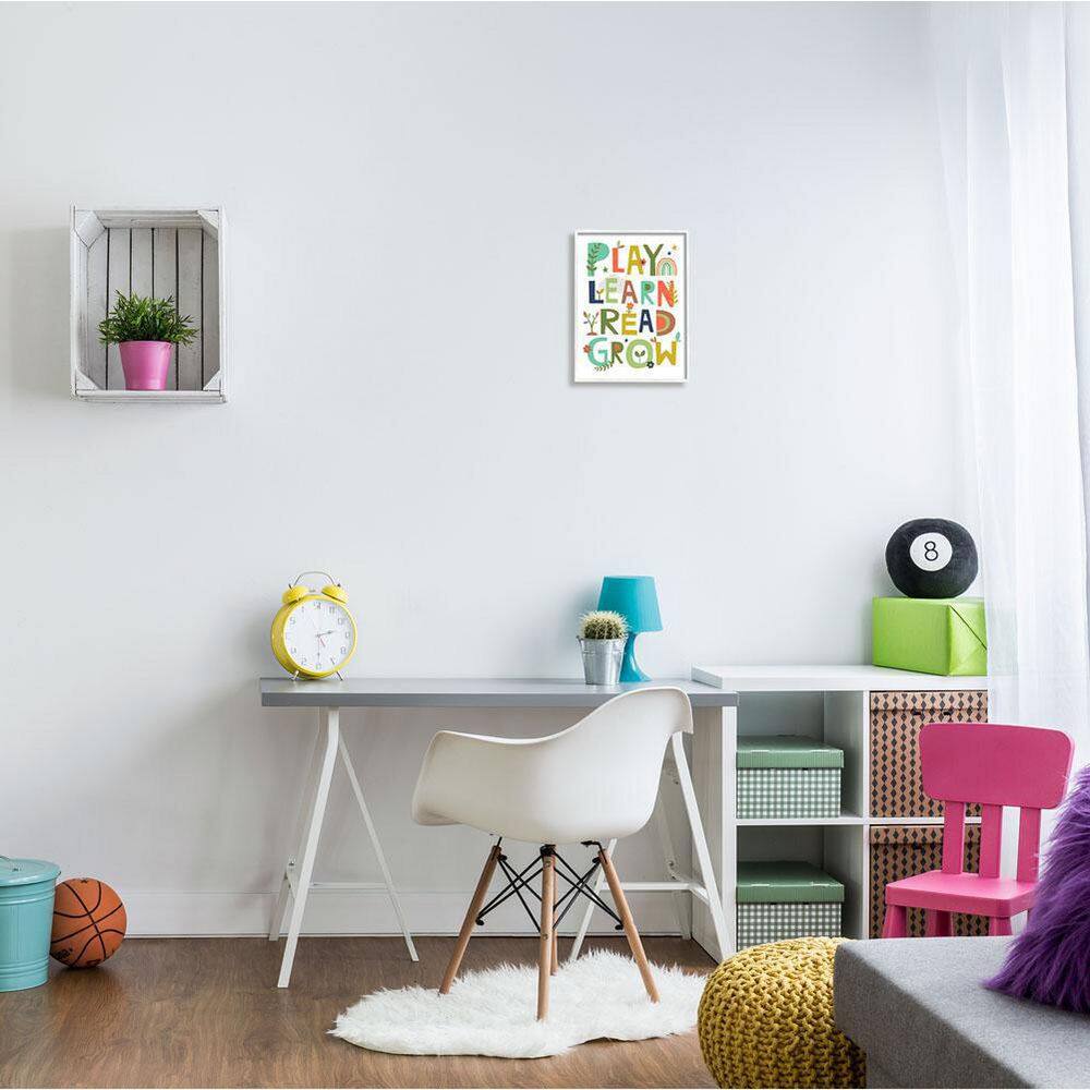 Play Learn Read Grow Multicolor Canvas Print with White Frame