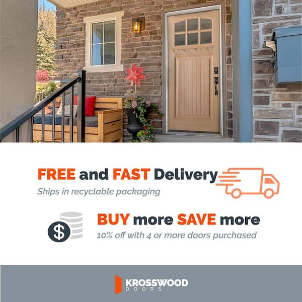 36 in. x 80 in. Craftsman Universal Handing Arch Top 6-Lite Clear Glass Window Unstained Hemlock Wood Front Door Slab