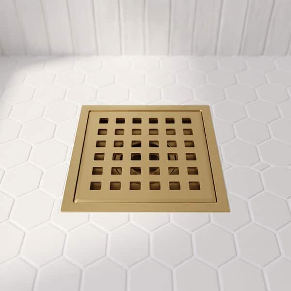 VIGO Elan 4 in. Square Shower Drain in Matte Brushed Gold