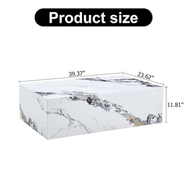 39.37 in. White Rectangle Faux Marble Coffee Table with Marble Pattern